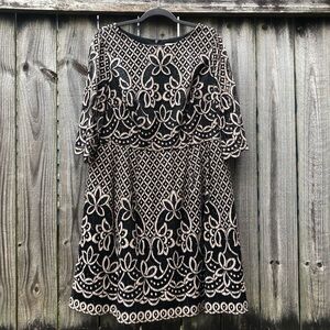 Eliza J Lace Sheath Dress Black Cream Size 14W Half Sleeve
